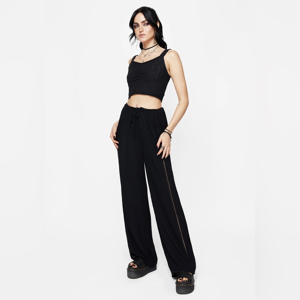 NWT Disturbia Blessing Lace Trim Wide Leg Trouser